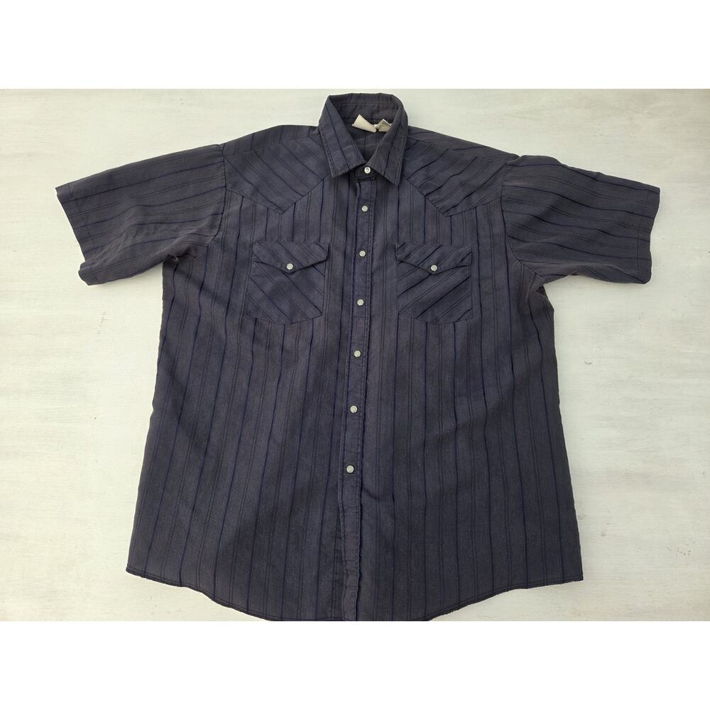 VTG Express Rider Shirt Mens L Blue Pearl Snap Striped Rodeo Western Cowboy READ